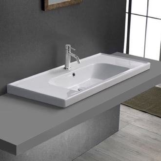 Bathroom Sink Drop In Sink With Counter Space, Modern, Rectangular CeraStyle 031400-U/D